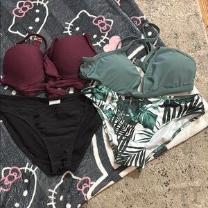 Bikini Set with Tropical and Solid Designs